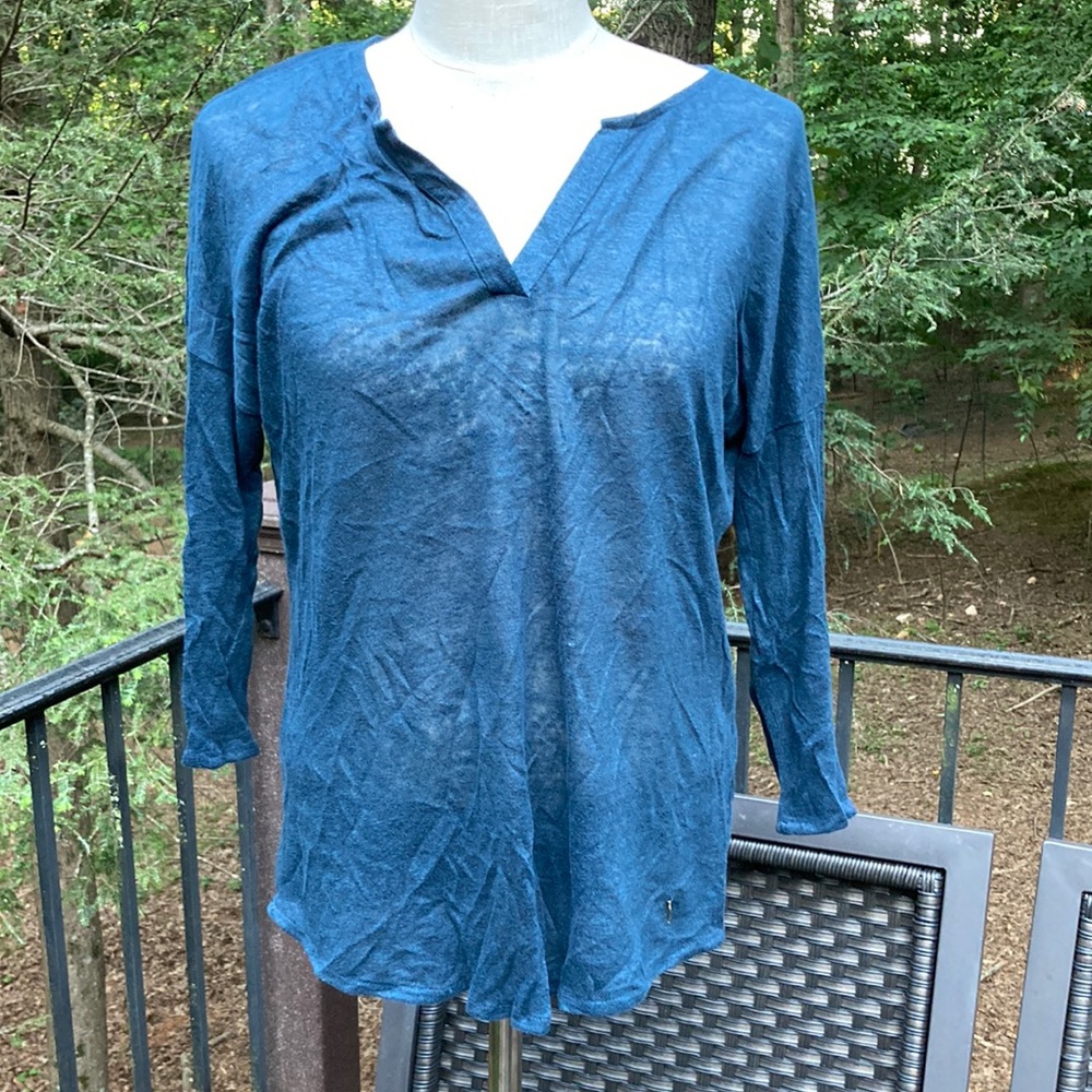 Massimo Dutti blue long sleeved top sheer sz M